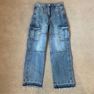 LOT OF 2 H&M Curvy fit straight high cargo jeans raw hem Divided Sz 4